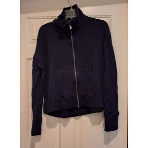 Sweaty Betty Restful Boucle High Collar Zip-Up Knit Jacket Navy Blue Size Small